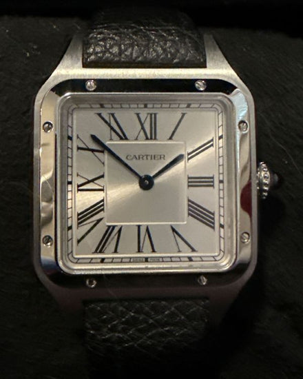 2026 Cartier Santos Dumont Large 43.5MM Quartz Silver Dial Leather Strap (WSSA0088)