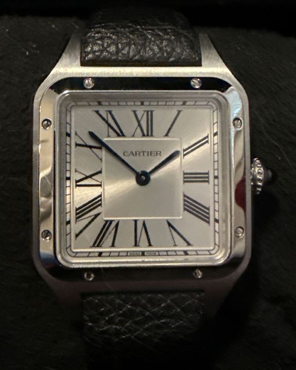 2026 Cartier Santos Dumont Large 31.4MM Quartz Silver Dial Leather Strap (WSSA0088)
