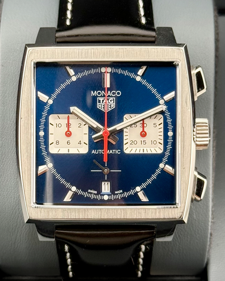 No Reserve - 2021 Tag Heuer Monaco Chronograph 39MM Blue Dial Steel Bracelet (CBL2111.BA0644)