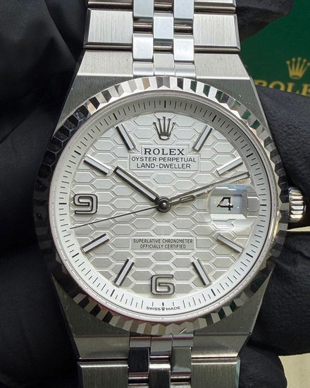 2026 Rolex Land-Dweller 36MM White "Honeycomb" Dial Flat Jubilee Bracelet (127234)
