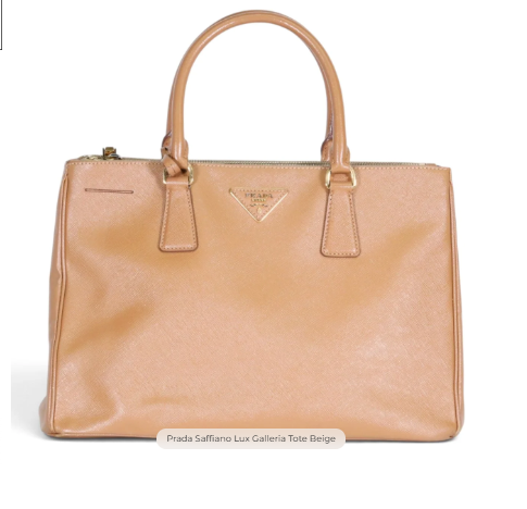 Prada Saffiano Lux Galleria Tote Bag Beige Leather Gold-Tone Hardware Leather Straps (Bag)