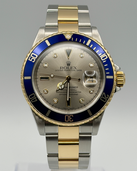 2003 Rolex Submariner Date 40MM Silver "Serti" Dial Two-Tone Oyster Bracelet (16613)