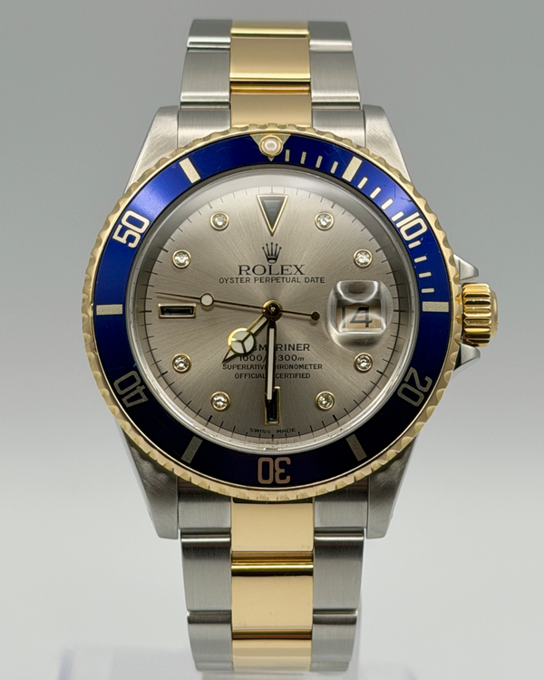 2003 Rolex Submariner Date 40MM Silver "Serti" Dial Two-Tone Oyster Bracelet (16613)