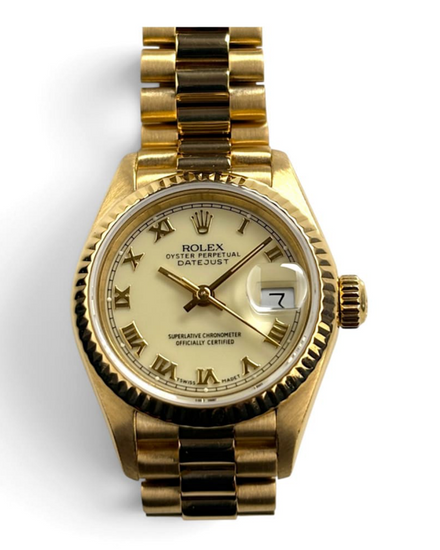 Rolex Lady-Datejust 26MM Ivory Dial Yellow Gold President Bracelet (69178)