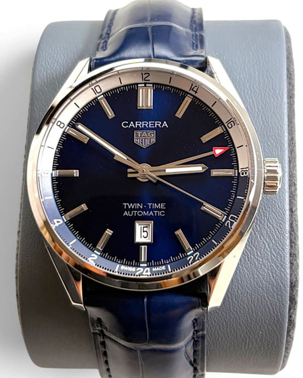 Tag Heuer Carrera Twin-Time 41MM Blue Dial Leather Strap (WBN201A.BA0640)