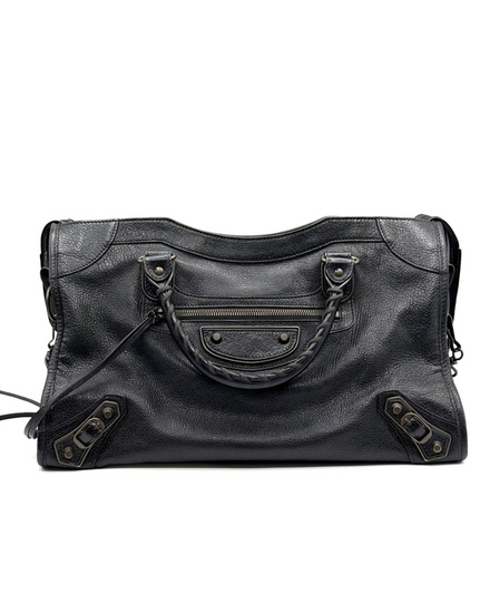 Balenciaga East-West Le CityClassic Bag Black Leather Brass Hardware (Balenciaga City)