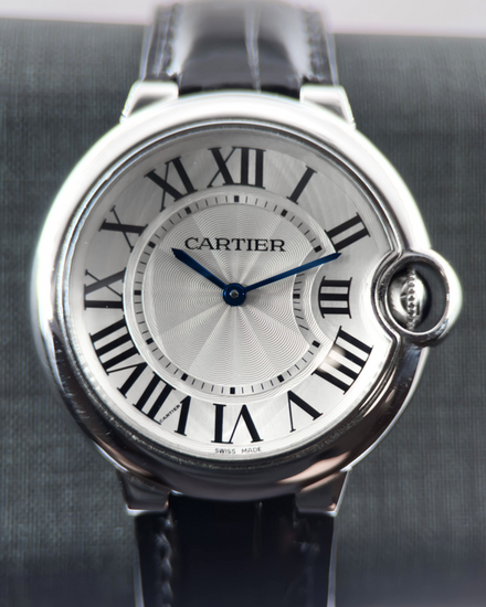 No Reserve - Cartier Ballon Bleu 36MM Quartz Silver Dial Leather Strap (W6920087)