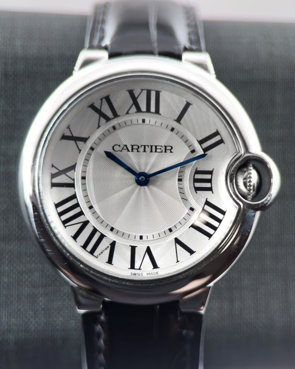 No Reserve - Cartier Ballon Bleu 36MM Quartz Silver Dial Leather Strap (W6920087)