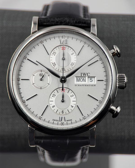 No Reserve - 2018 IWC Schaffhausen Portofino Day Date 42MM Silver Dial Leather Strap (IW391007)