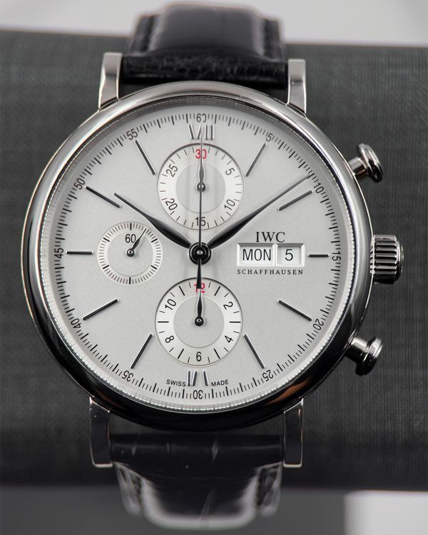 No Reserve - 2018 IWC Schaffhausen Portofino Day Date 42MM Silver Dial Leather Strap (IW391007)