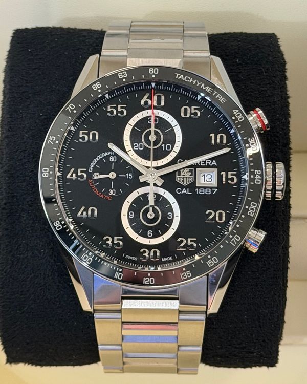 2015 Tag Heuer Carrera Chronograph Calibre 1887 43MM Black Dial Steel Bracelet (CAR2A10.BA0799)