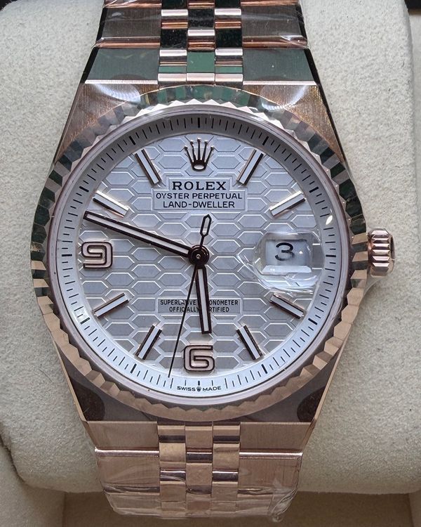 2026 Rolex Land-Dweller 36MM White Dial Rose Gold Flat Jubilee Bracelet (127235)