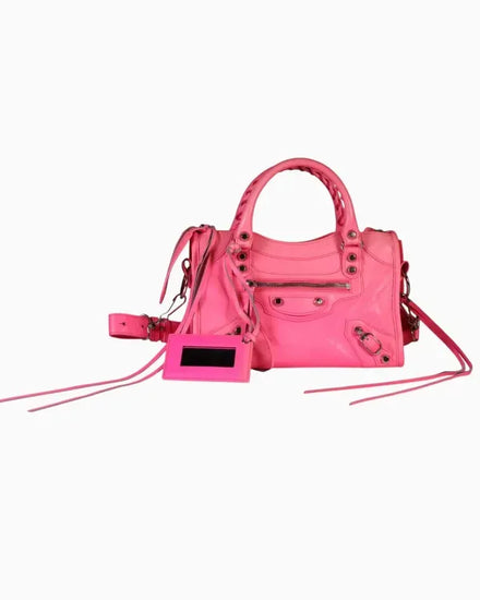 Balenciaga Bag Mini Neo Classic City Pink Leather Bag Silver-Tone Hardware Leather Straps (Bag)