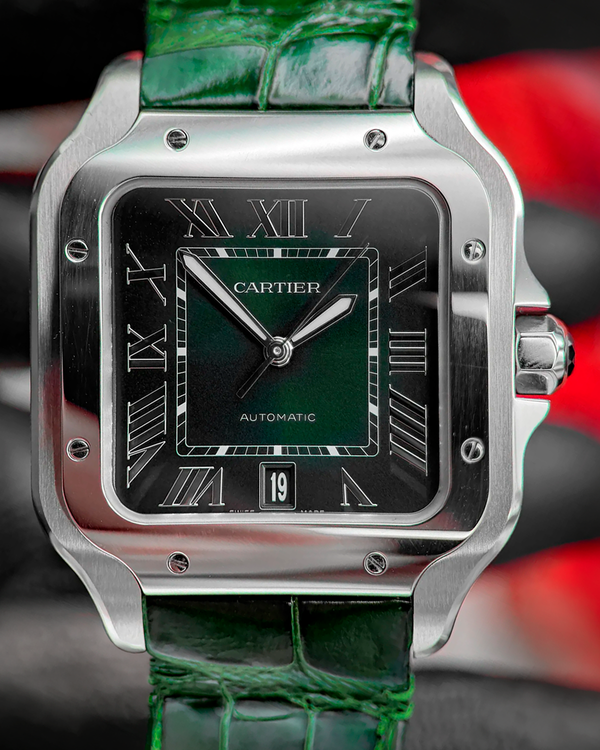 No Reserve - 2026 Cartier Santos De Cartier Large 39.8MM Green Dial Leather Strap (WSSA0062)