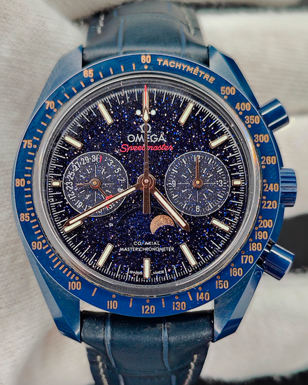 2022 Omega Speedmaster Moonphase "Blue Side of the Moon" 44.25MM Aventurine Dial Leather Strap (304.93.44.52.03.002)