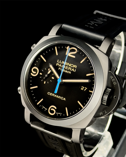 2018 Panerai Luminor 1950 3 Days Chrono Flyback 44MM Black Dial Rubber Strap (PAM00580)
