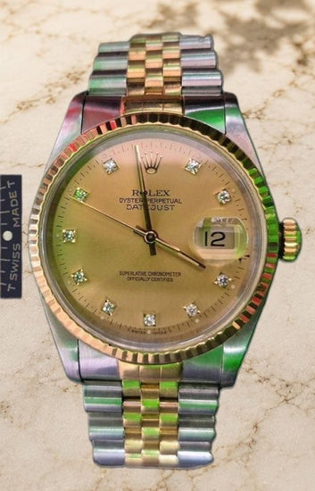 1993 Rolex Datejust 36MM Champagne Factory Diamond Dial Two-Tone Jubilee Bracelet (16233G)