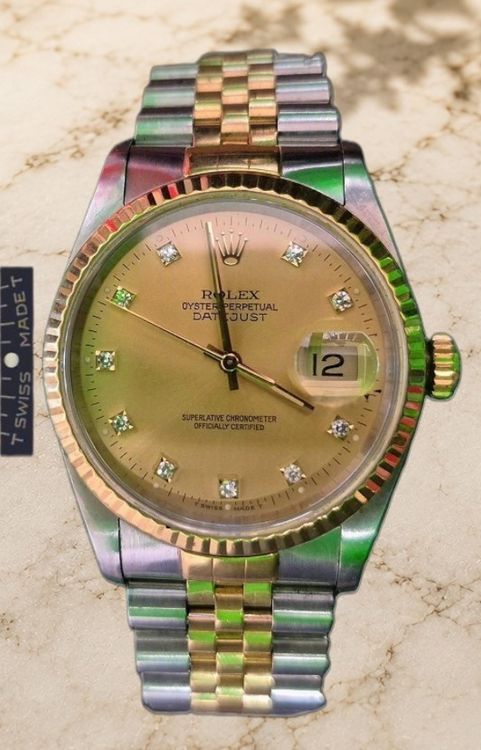 1993 Rolex Datejust 36MM Champagne Factory Diamond Dial Two-Tone Jubilee Bracelet (16233G)