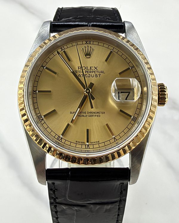No Reserve - Rolex Datejust 36MM Champagne Dial Aftermarket Leather Strap (16233)
