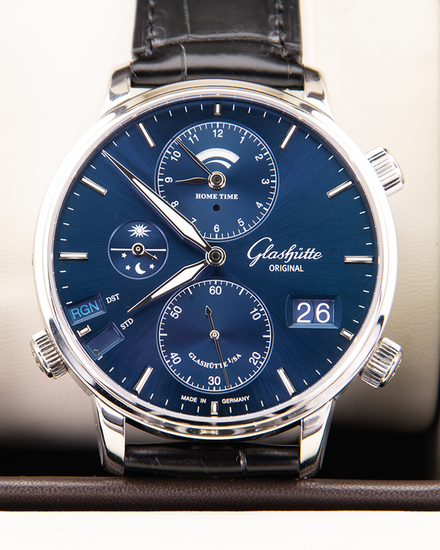 2021 Glashutte Senator Cosmopolite 44MM Blue Dial Leather Strap (1-89-02-05-02-30)