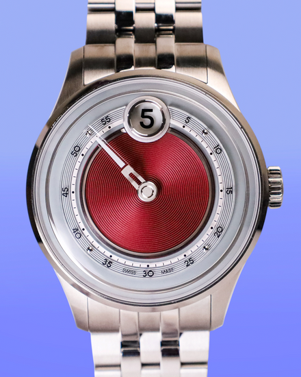 No Reserve - Christopher Ward C1 Jump Hour Mk V L. E. 39MM Red Dial Steel Bracelet (C01-39AJH4-S00R0-B1)