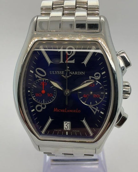 No Reserve - Ulysse Nardin Michelangelo Chronograph 35x37MM Blue Dial Steel Bracelet (563-42)