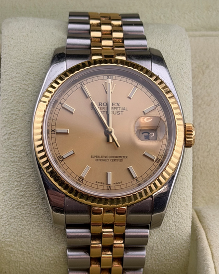 2010 Rolex Datejust 36MM Champagne Dial Two-Tone Super Jubilee Bracelet (116233)
