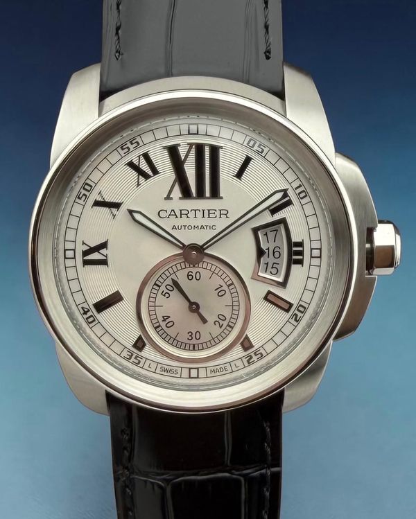 No Reserve - 2017 Cartier Calibre de Cartier 42MM Silver Dial Leather Strap (W7100013)