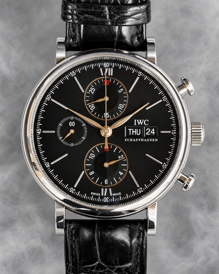 2019 IWC Schaffhausen Portofino Chronograph 42MM Black Dial Leather Strap (IW391029)