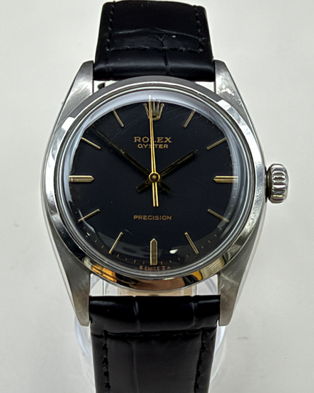 No Reserve - Rolex Oyster Precision 34MM Aftermarket Black Dial Aftermarket Leather Strap (6422)