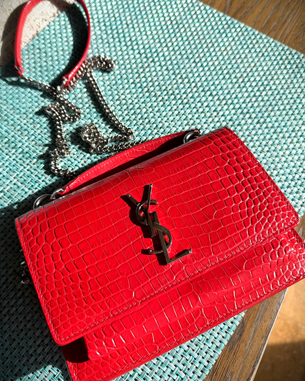 Saint Laurent Uptown Crocodile embossed Sunset shoulder/cross body bag Leather Silver-Tone Hardware (582399)