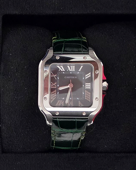No Reserve -2025 Cartier Santos De Cartier 41MM Green Dial Leather Strap (WSSA0061)
