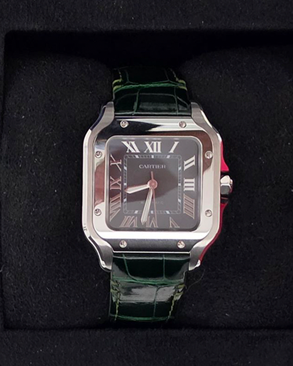 No Reserve -2025 Cartier Santos De Cartier 41MM Green Dial Leather Strap (WSSA0061)