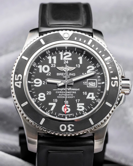 2017 Breitling Superocean II 44MM Black Dial Rubber Strap (A17392)