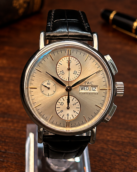 No Reserve - 2018 IWC Schaffhausen Portofino Chronograph 41MM Silver Dial Leather Strap (IW378302)