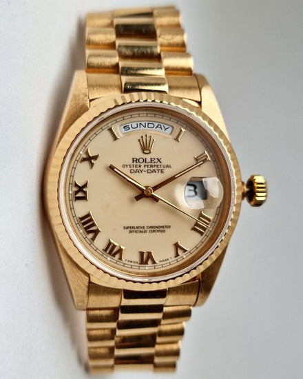 1990 Rolex Day-Date 36MM Beige Dial Yellow Gold President Bracelet (18238)