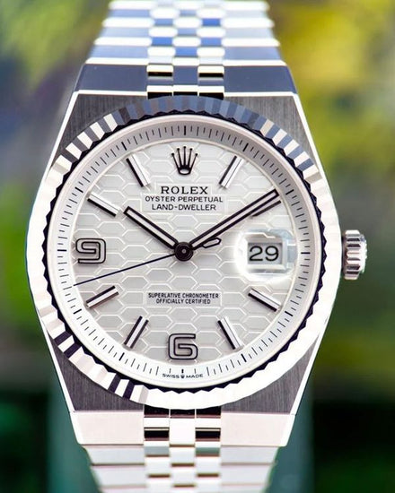 No Reserve - 2026 Rolex Land-Dweller 40MM White "Honeycomb" Dial Flat Jubilee Bracelet (127334)