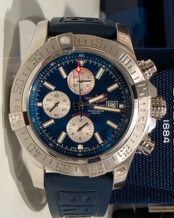 No Reserve - Breitling Super Avenger II 48MM Black "Volcano" Dial Rubber Strap (A13371)