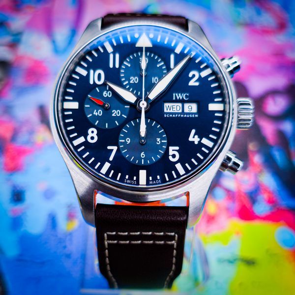 No Reserve - 2020 IWC Schaffhausen Pilot Chronograph "Le Petit Prince" 43MM Blue Dial Leather Strap (IW377714)