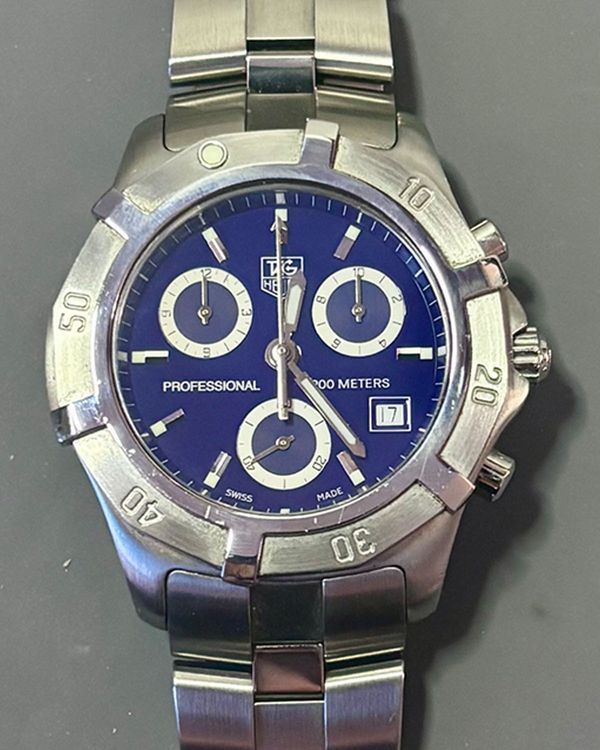 No Reserve - Tag Heuer Chronograph 38.5MM Quartz Blue Dial Steel Bracelet (CN111G)