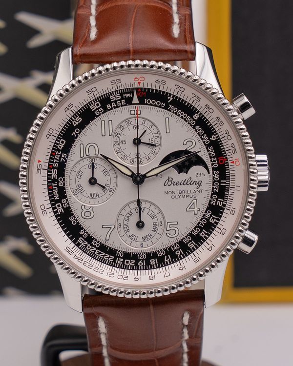 Breitling Montbrillant Olympus 42MM Silver Dial Leather Strap (A1935012/G592)
