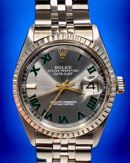 No Reserve - 1973 Rolex Datejust "Wimbledon" 36MM Aftermarket Slate Dial Aftermarket Jubilee Bracelet (1601)
