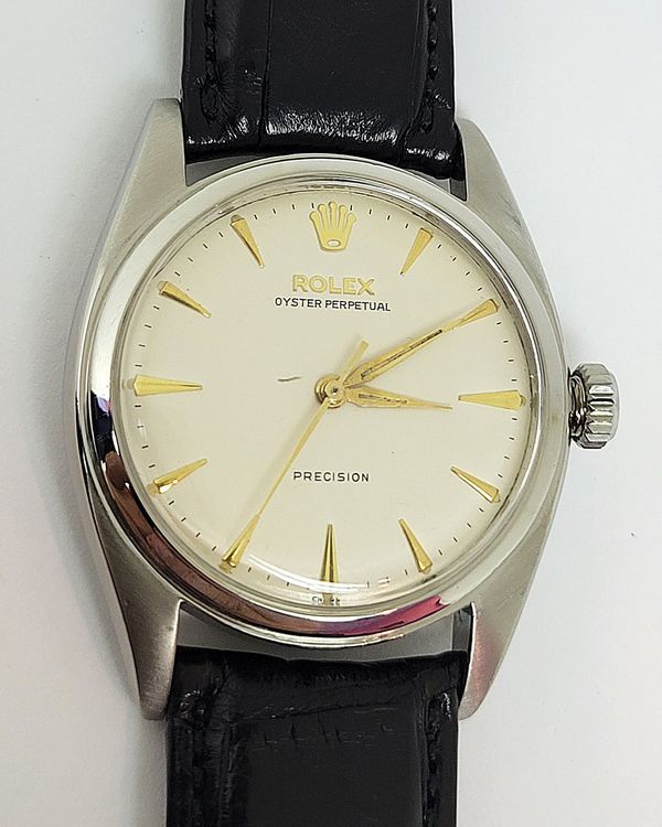 1963 Rolex Big Bubble Back 36MM Off White Honeycomb Dial Aftermarket Leather Strap (6098)