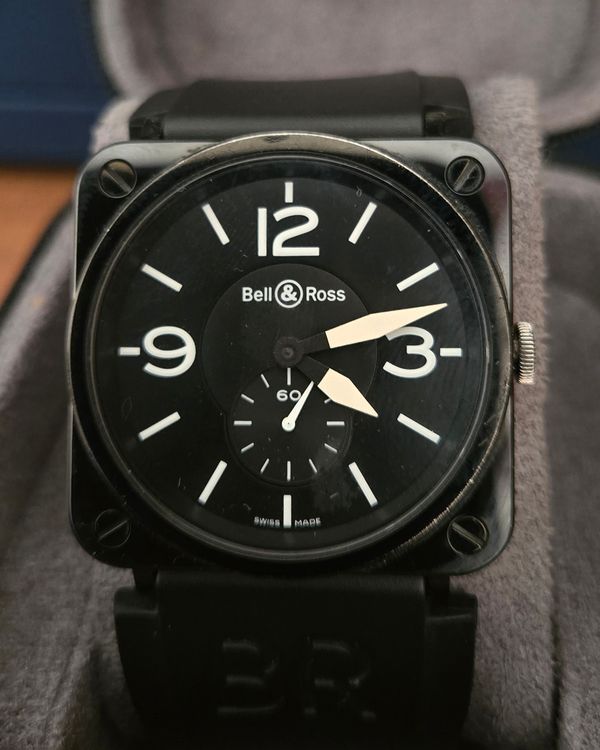 Bell & Ross BR S 39MM Quartz Black Dial Rubber Strap (BRS-98-BCS)