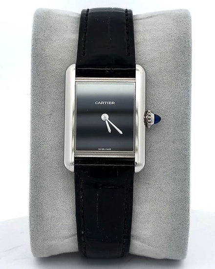 Cartier Tank Must 22MM Quartz Black Dial Leather Strap (WSTA0071)