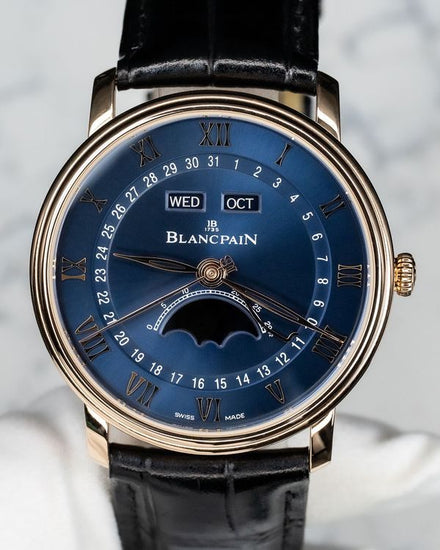 2022 Blancpain Villeret Quantième Complet 40MM Blue Dial Leather Strap (6654-3640-55B)