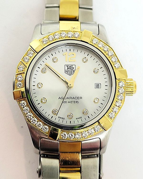 Tag Heuer Aquaracer 27MM Quartz Mother of Pearl Dial Two-Tone Bracelet (WAF1450)