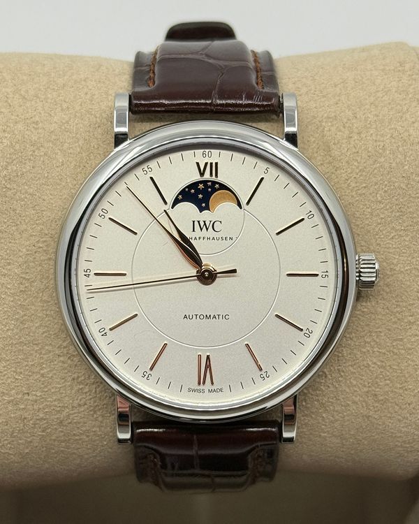 2026 IWC Schaffhausen Portofino Moon Phase 40MM Silver Dial Leather Strap (IW459401)
