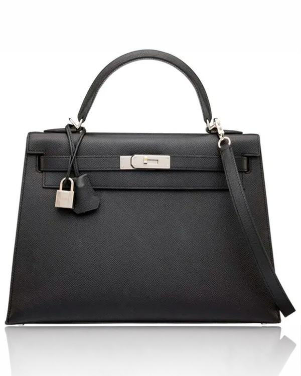 Hermès Kelly Sellier Black Epsom Leather Palladium Hardware Leather Strap (Kelly 32)