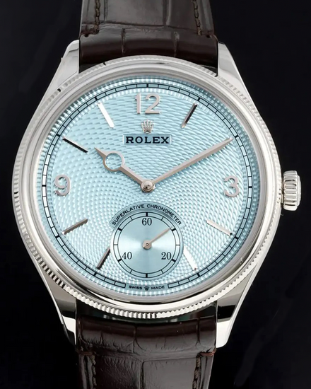 2025 Rolex 1908 39MM Ice Blue Dial Leather Strap (52506)